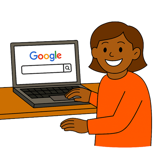 Girl using a laptop with a Google search page
