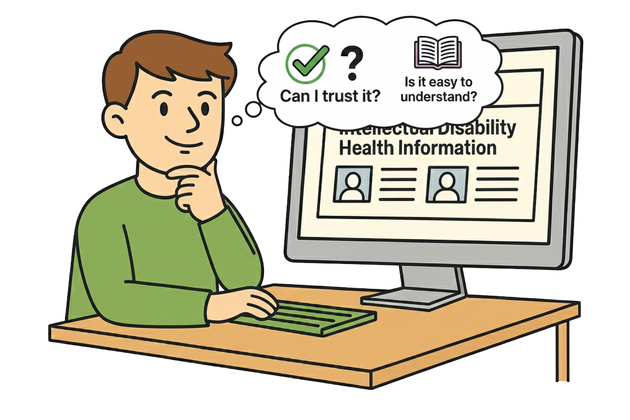 Boy looking at health information on his computer and thinking, 'Can I trust it?' and 'Is it easy to understand?'