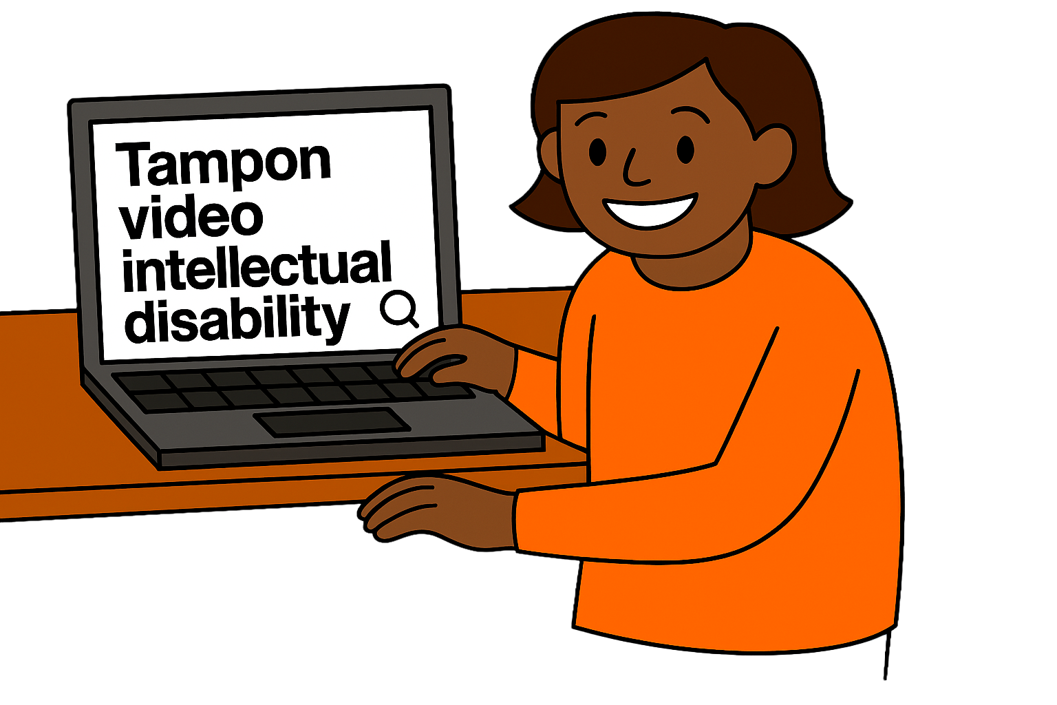 Girl using a laptop to search for 'tampon video intellectual disability'